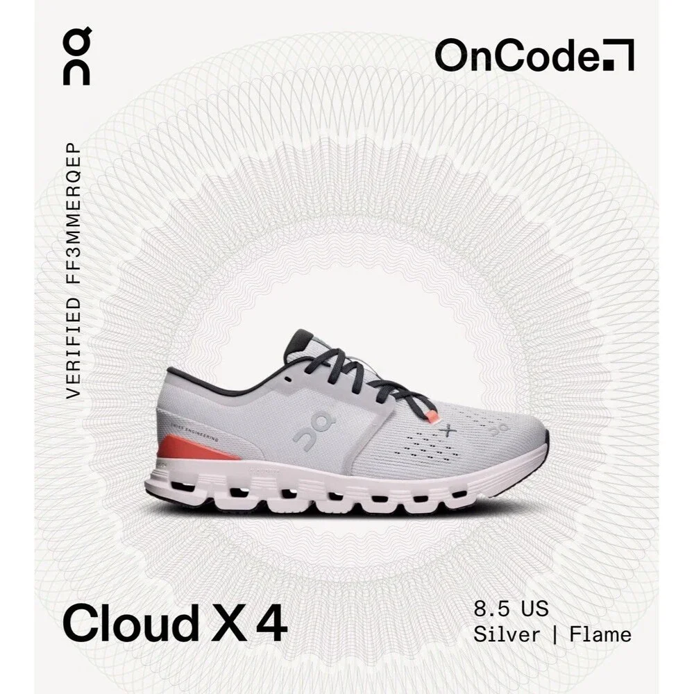 On Cloud X 4 Women’s 8.5 Silver Flame Running Training Shoes Sneakers EU 40